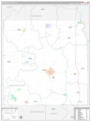 Washington County, IA Classic style ZIP Code wall map