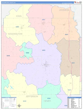 Washington County, IA ColorCast style ZIP Code wall map