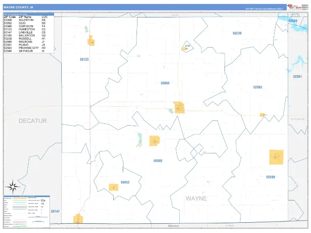 Wayne County, IA ZIP Code Wall Map, Business Reference style