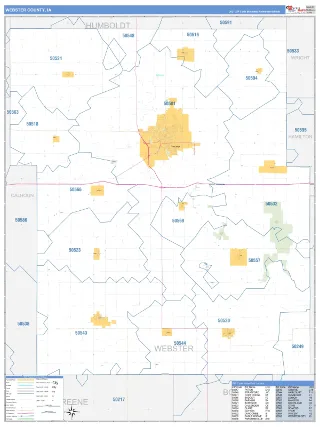 Webster County, IA Business Reference style ZIP Code wall map