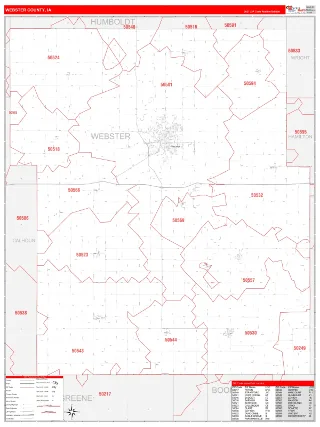Webster County, IA RedLine style ZIP Code wall map