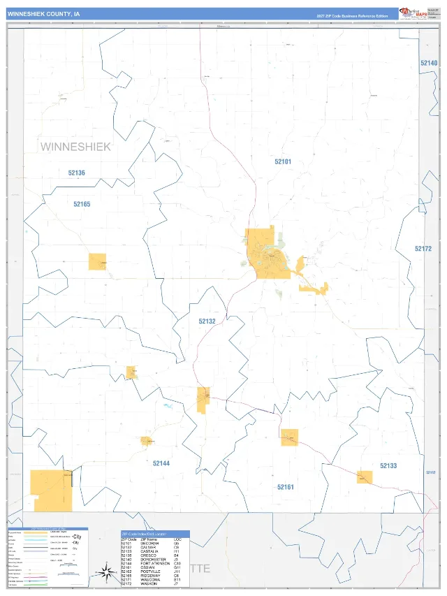 Winneshiek County, IA ZIP Code Wall Map, Business Reference style