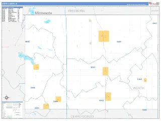 Worth County, IA Business Reference style ZIP Code wall map