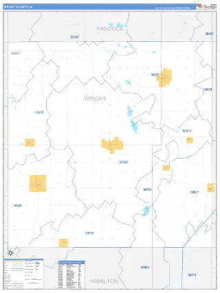 Wright County, IA Business Reference style ZIP Code wall map
