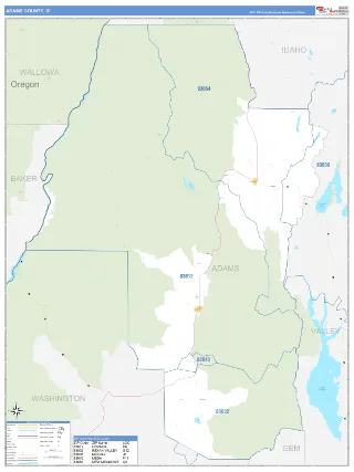 Adams County, ID Business Reference style ZIP Code wall map