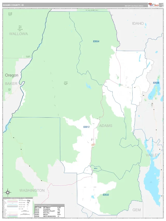 Adams County, ID ZIP Code Wall Map, Classic style