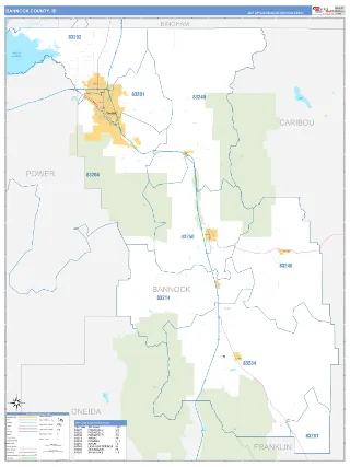 Bannock County, ID Business Reference style ZIP Code wall map