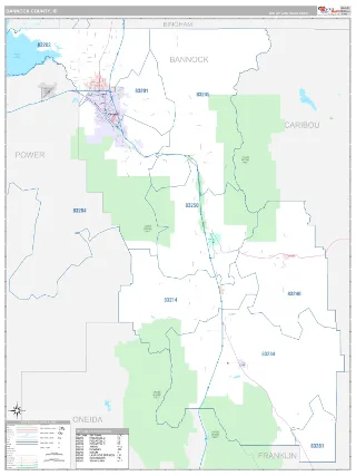 Bannock County, ID Classic style ZIP Code wall map