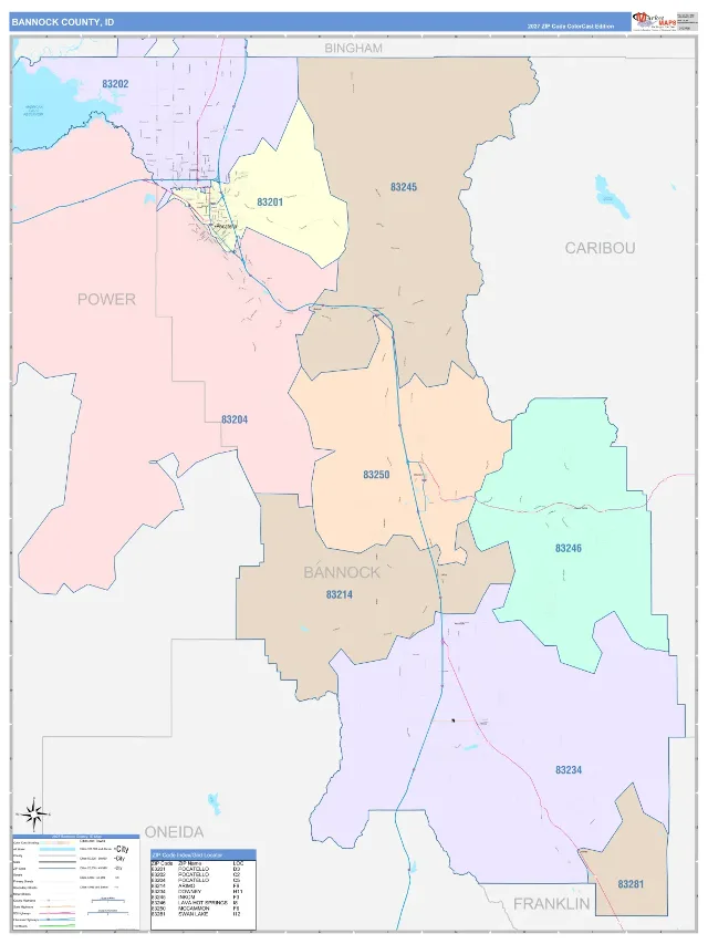 Bannock County, ID ZIP Code Wall Map, ColorCast style