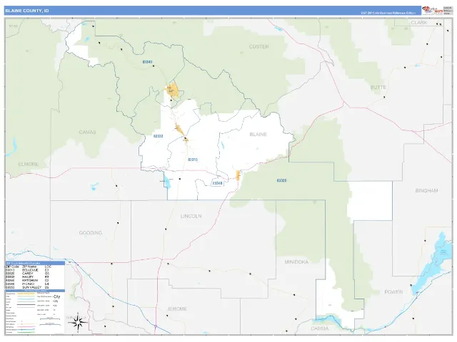 Blaine County, ID ZIP Code Wall Map, Business Reference style