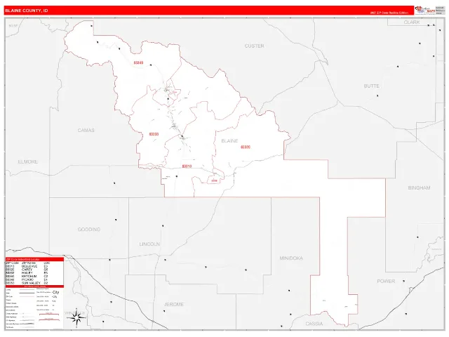 Blaine County, ID ZIP Code Wall Map, RedLine style
