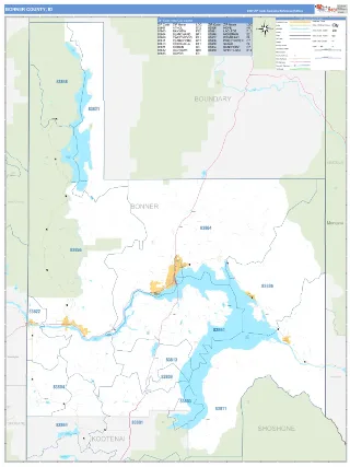 Bonner County, ID Business Reference style ZIP Code wall map