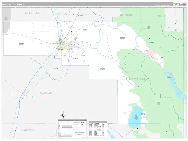 Bonneville County, ID ZIP Code Wall Map, Classic style