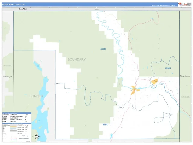 Boundary County, ID ZIP Code Wall Map, Business Reference style