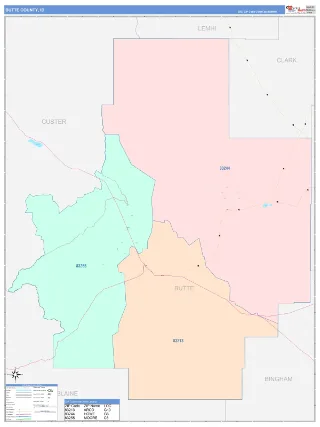 Butte County, ID ColorCast style ZIP Code wall map