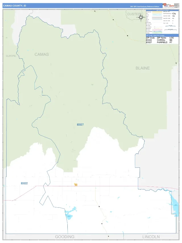 Camas County, ID ZIP Code Wall Map, Business Reference style