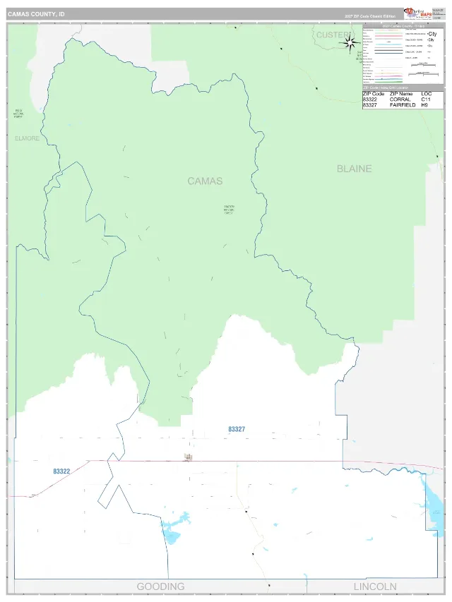 Camas County, ID ZIP Code Wall Map, Classic style