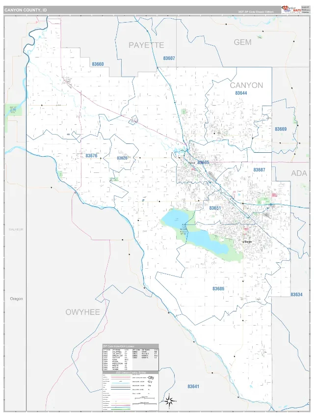 Canyon County, ID ZIP Code Wall Map, Classic style
