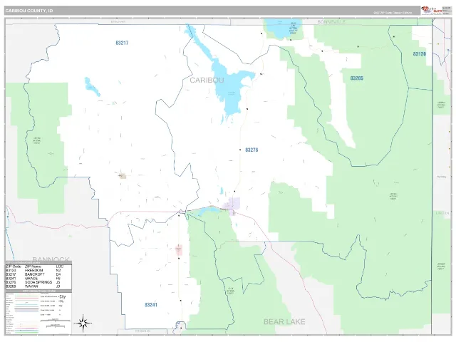 Caribou County, ID ZIP Code Wall Map, Classic style