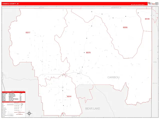 Caribou County, ID ZIP Code Wall Map, RedLine style
