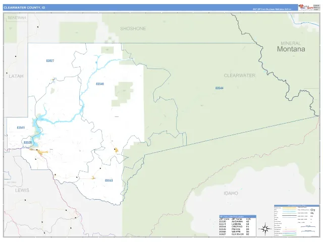 Clearwater County, ID ZIP Code Wall Map, Business Reference style