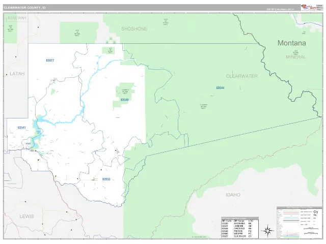 Clearwater County, ID ZIP Code Wall Map, Classic style