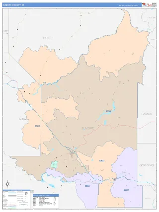 Elmore County, ID ColorCast style ZIP Code wall map