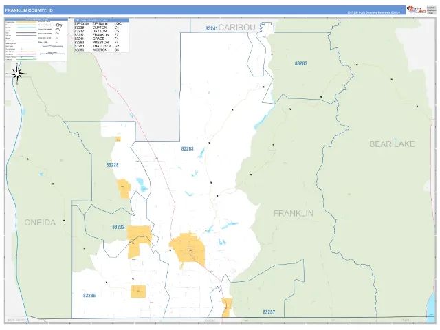 Franklin County, ID ZIP Code Wall Map, Business Reference style