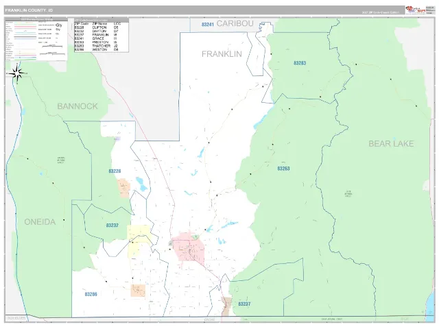 Franklin County, ID ZIP Code Wall Map, Classic style