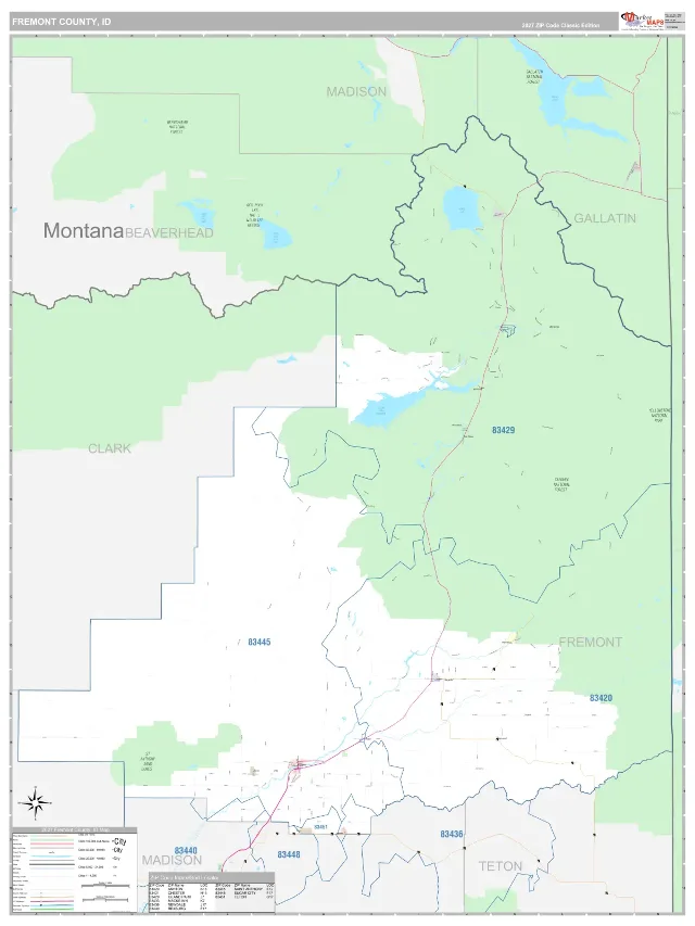 Fremont County, ID ZIP Code Wall Map, Classic style