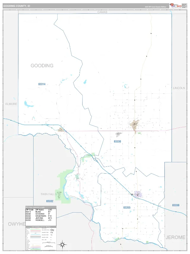 Gooding County, ID ZIP Code Wall Map, Classic style
