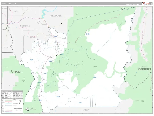 Idaho County, ID ZIP Code Wall Map, Classic style