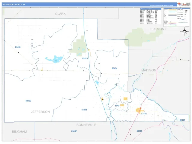 Jefferson County, ID ZIP Code Wall Map, Business Reference style