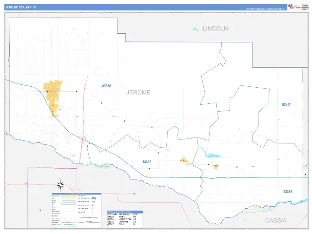 Jerome County, ID ZIP Code Wall Map, Business Reference style