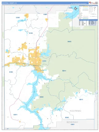 Kootenai County, ID Business Reference style ZIP Code wall map