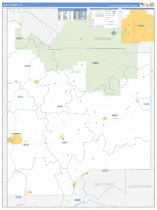 Latah County, ID Business Reference style ZIP Code wall map