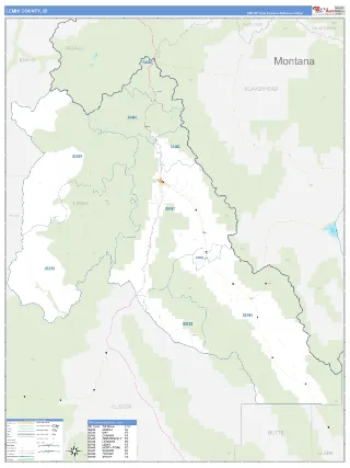 Lemhi County, ID Business Reference style ZIP Code wall map