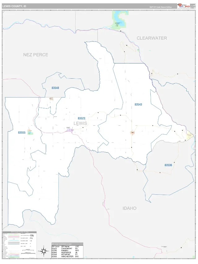 Lewis County, ID ZIP Code Wall Map, Classic style