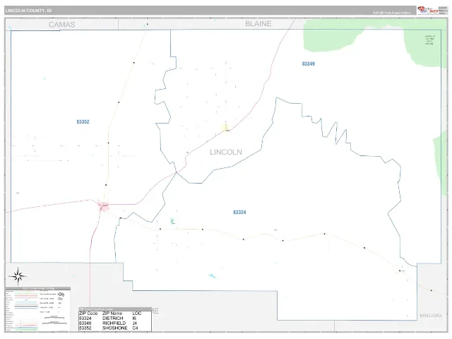 Lincoln County, ID ZIP Code Wall Map, Classic style