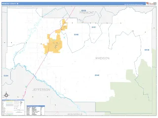 Madison County, ID Business Reference style ZIP Code wall map