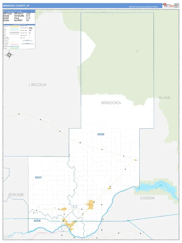 Minidoka County, ID ZIP Code Wall Map, Business Reference style