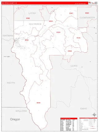 Nez Perce County, ID RedLine style ZIP Code wall map
