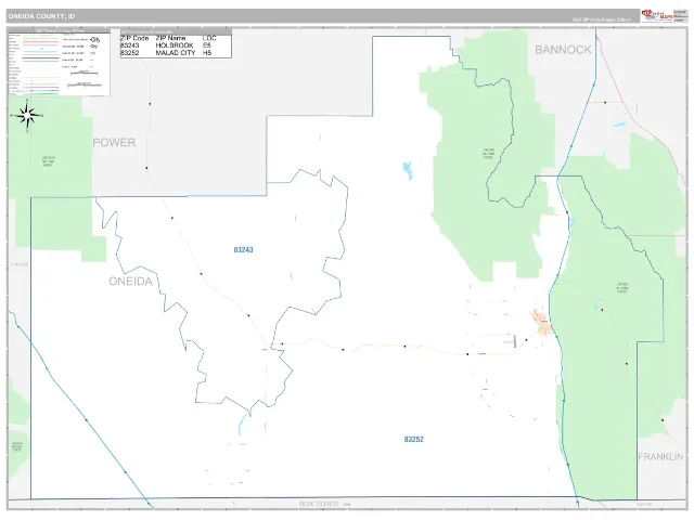 Oneida County, ID ZIP Code Wall Map, Classic style
