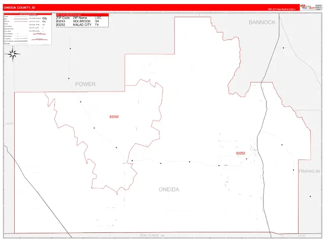 Oneida County, ID ZIP Code Wall Map, RedLine style