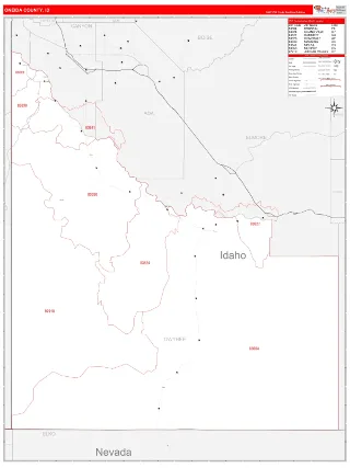 Owyhee County, ID RedLine style ZIP Code wall map