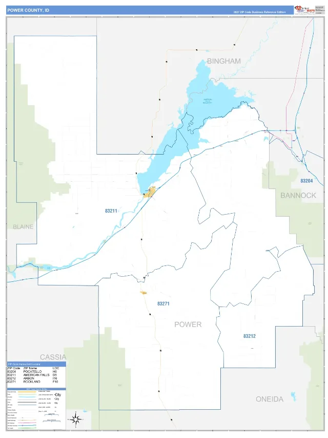 Power County, ID ZIP Code Wall Map, Business Reference style