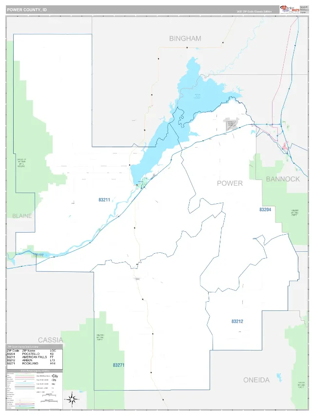 Power County, ID ZIP Code Wall Map, Classic style