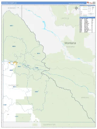 Shoshone County, ID Business Reference style ZIP Code wall map