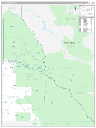 Shoshone County, ID Classic style ZIP Code wall map