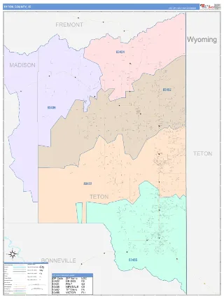 Teton County, ID ColorCast style ZIP Code wall map